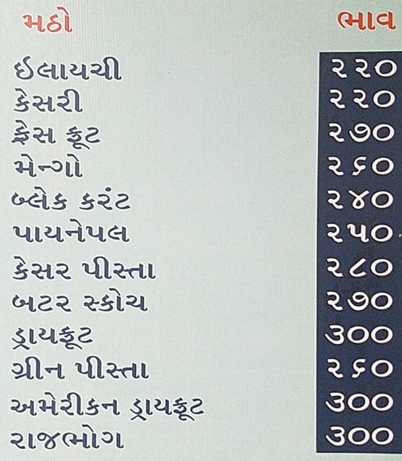 Menu of Ellora Milk Centre, Subhanpura, Vadodara