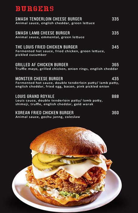 Louis Burger menu