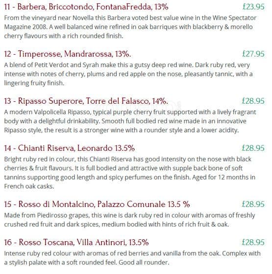 Menu at La Lanterna restaurant, Glasgow, 35 Hope St