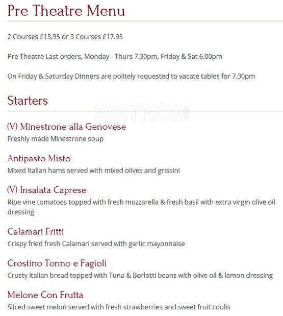 Menu at La Lanterna restaurant, Glasgow, 35 Hope St