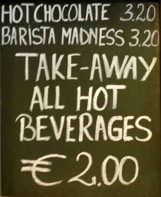 Menu at The Wooden Whisk cafe, Dublin