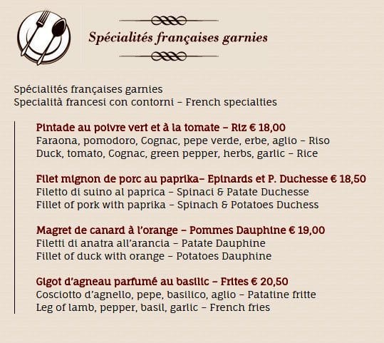 Menu Di Natale Francese.L Eau Vive A Roma Foto Del Menu Con Prezzi