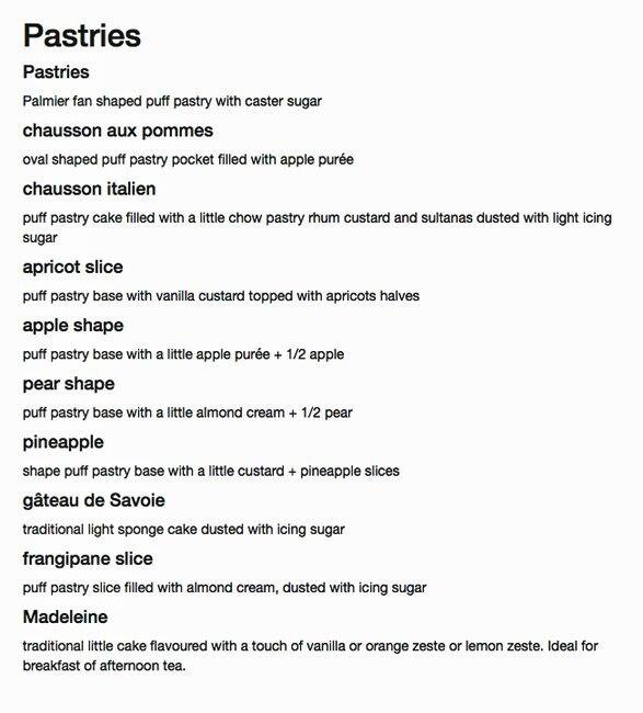 Carta de Mulots Patisserie