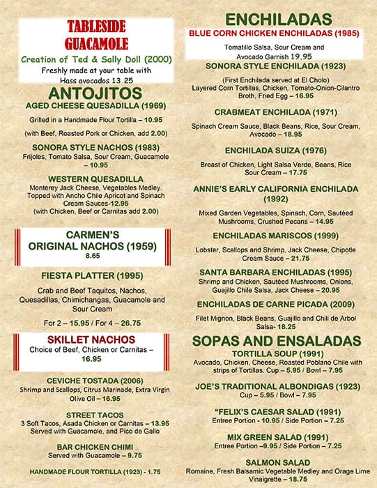Menu at El Cholo pub & bar, Pasadena, 300 E Colorado Blvd Suite 214