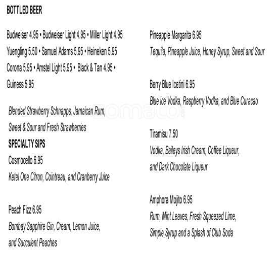 Menu at Amphora Restaurant, Vienna