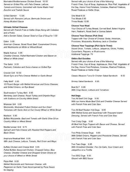 Menu at Amphora Restaurant, Vienna