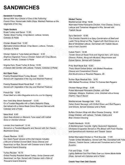 Menu at Amphora Restaurant, Vienna