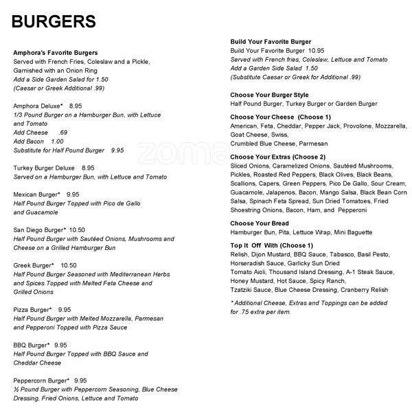 Menu at Amphora Restaurant, Vienna