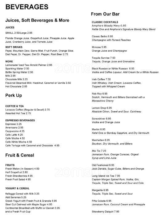 Menu at Amphora Restaurant, Vienna