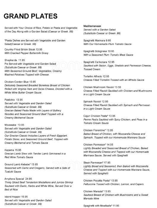 Menu at Amphora Restaurant, Vienna