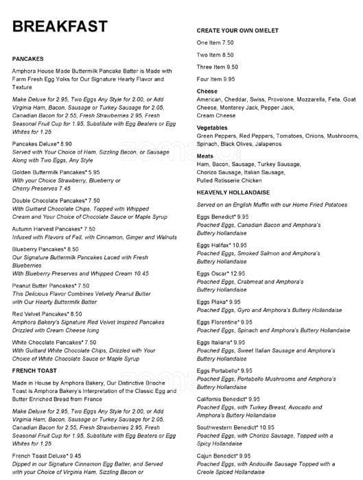 Menu at Amphora Restaurant, Vienna