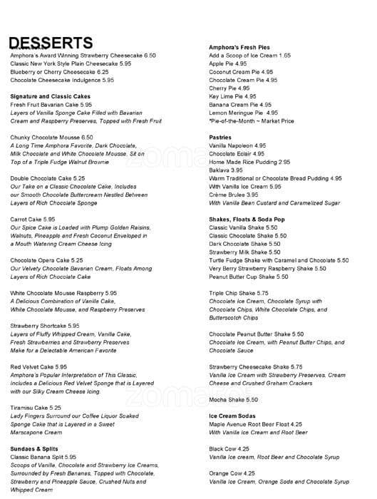 Menu at Amphora Restaurant, Vienna