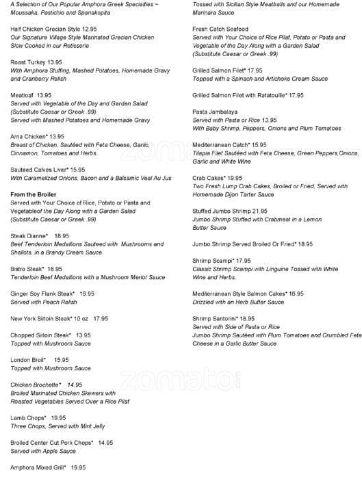 Menu at Amphora Restaurant, Vienna