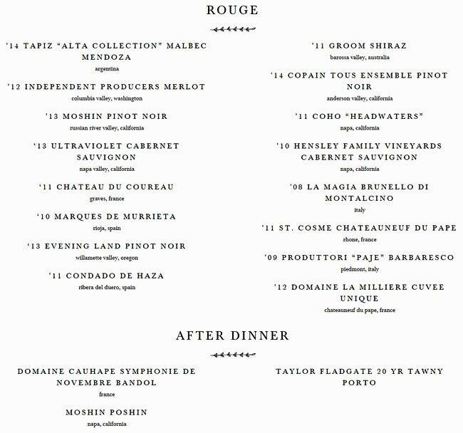 Menu at Tiny Boxwoods restaurant, Houston