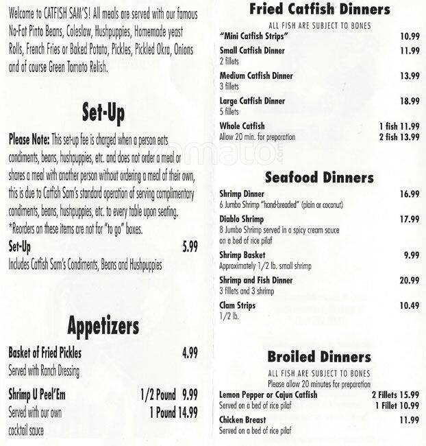 Catfish Sam's a Arlington Foto del Menu con Prezzi Urbanspoon/Zomato