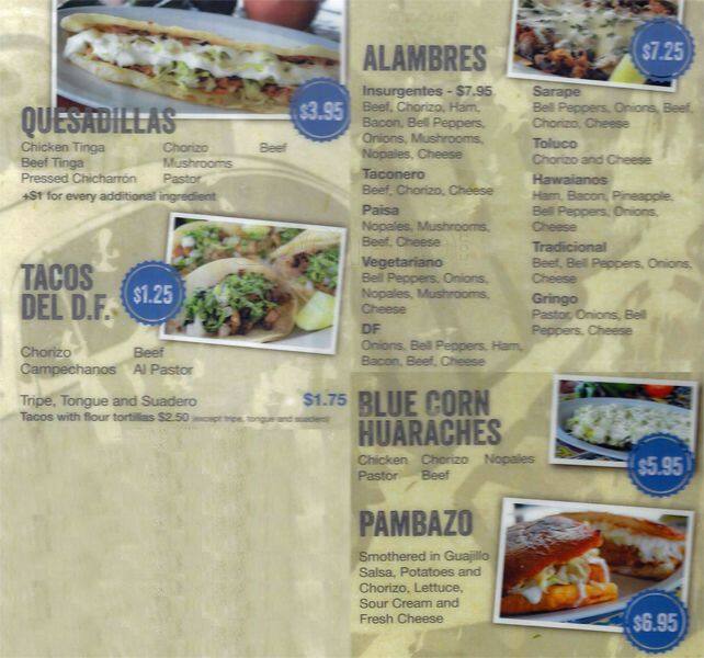 Menu at Torteria Insurgentes restaurant, Dallas, W Northwest Hwy