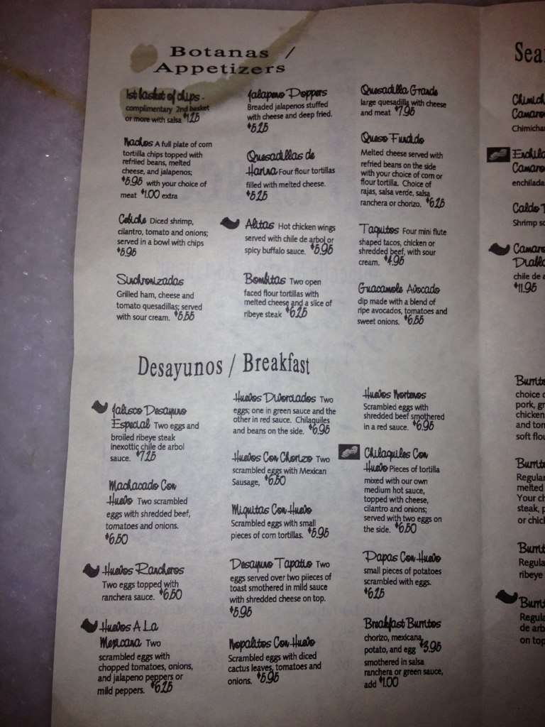 Jalisco Restaurant Menu, Menu for Jalisco Restaurant, Cedarburg