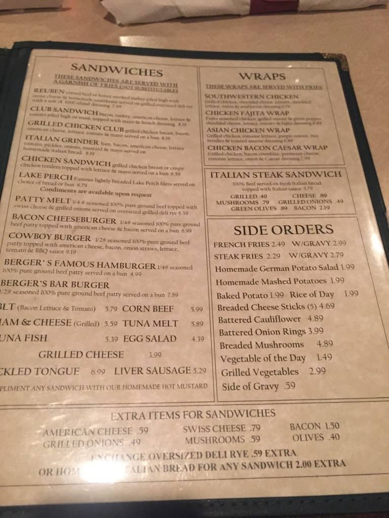 Menu at Berger's Family Restaurant, Bay City