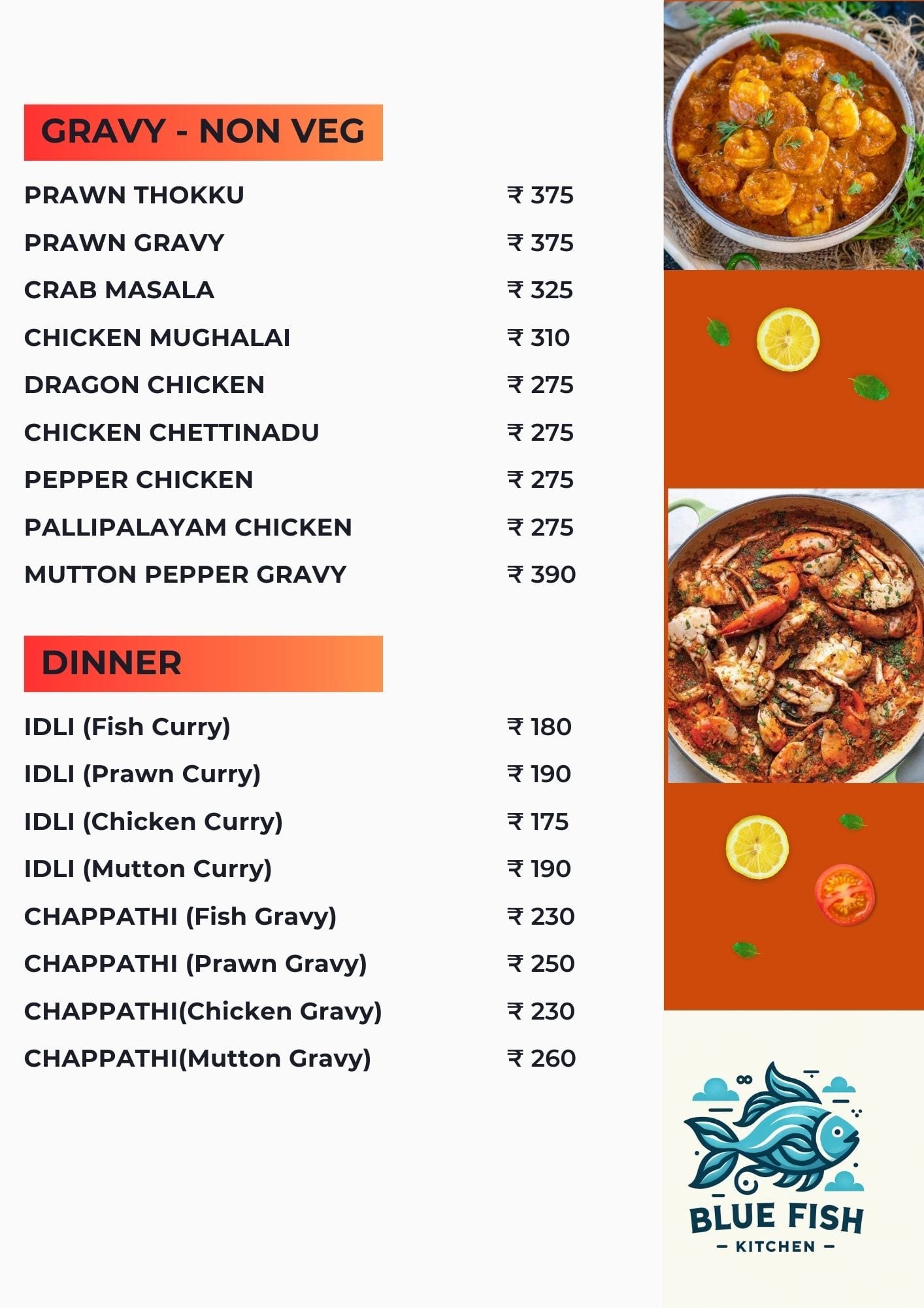 Menu of Blue Fish Kitchen GST Road Chennai