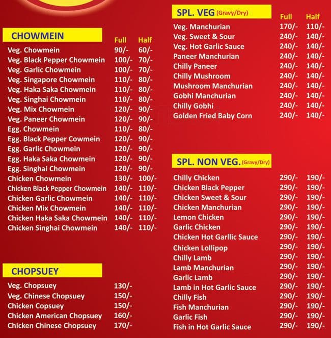 Chy-Na Express menu