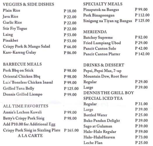 Dennis The Grill Boy Menu, Menu for Dennis The Grill Boy, Cubao, Quezon ...