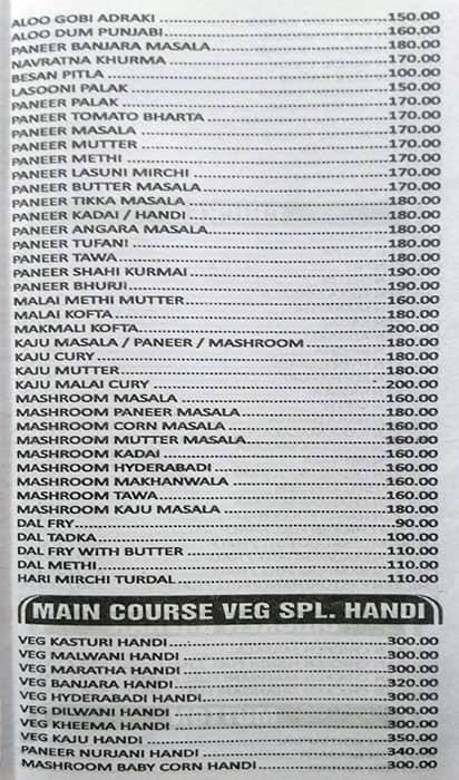 Hotel Aamrai Kitchen menu
