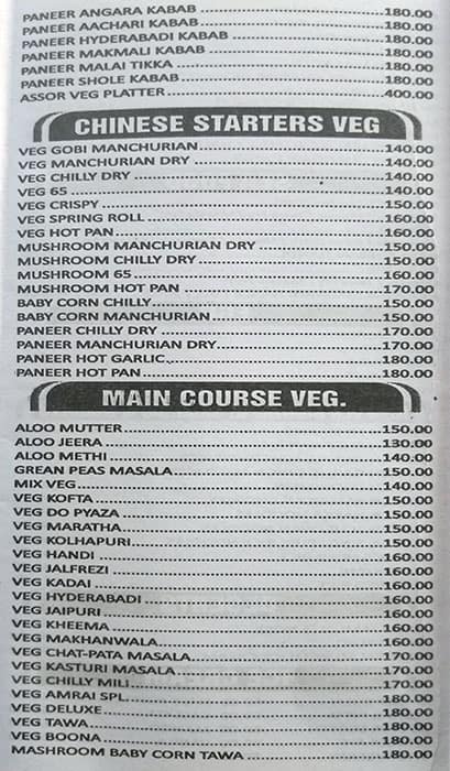 Hotel Aamrai Kitchen menu