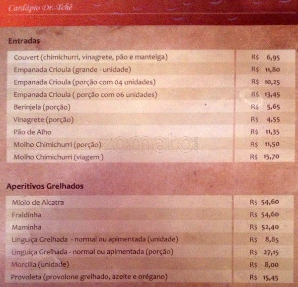 Carta de Dr. Tchê La Parrilla de La Villa, São Paulo