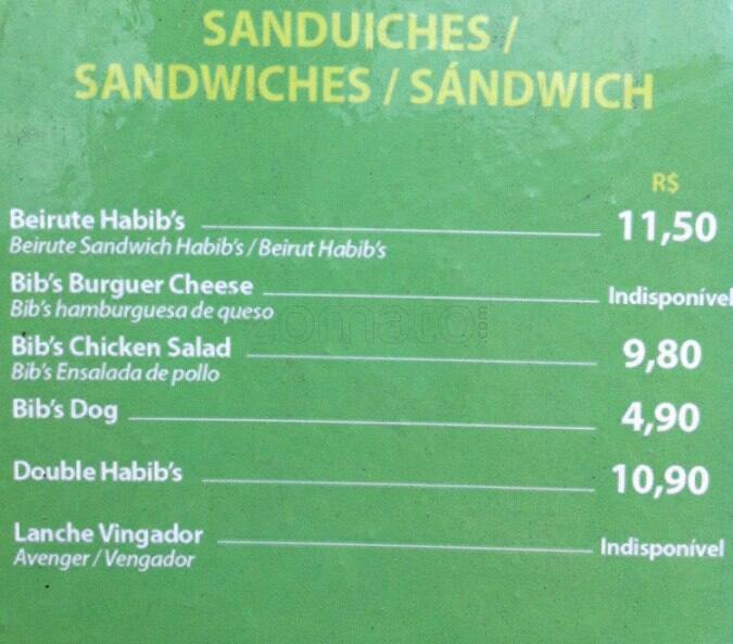 Habibs cardápio