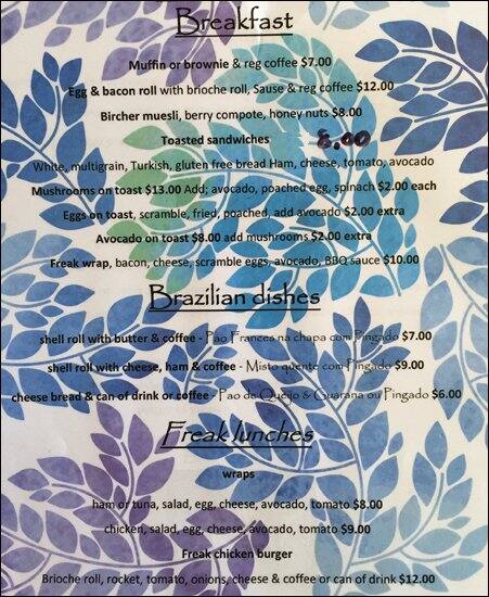 Carta de Freak Cafe