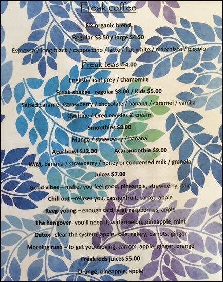 Carta de Freak Cafe