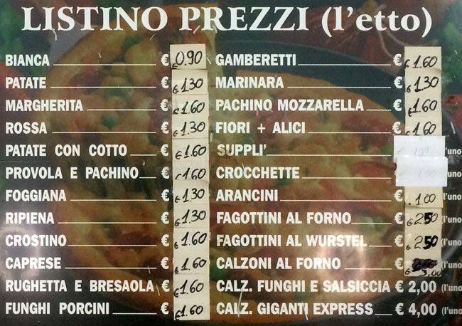 Menu di Antica Pizzeria De Roma 