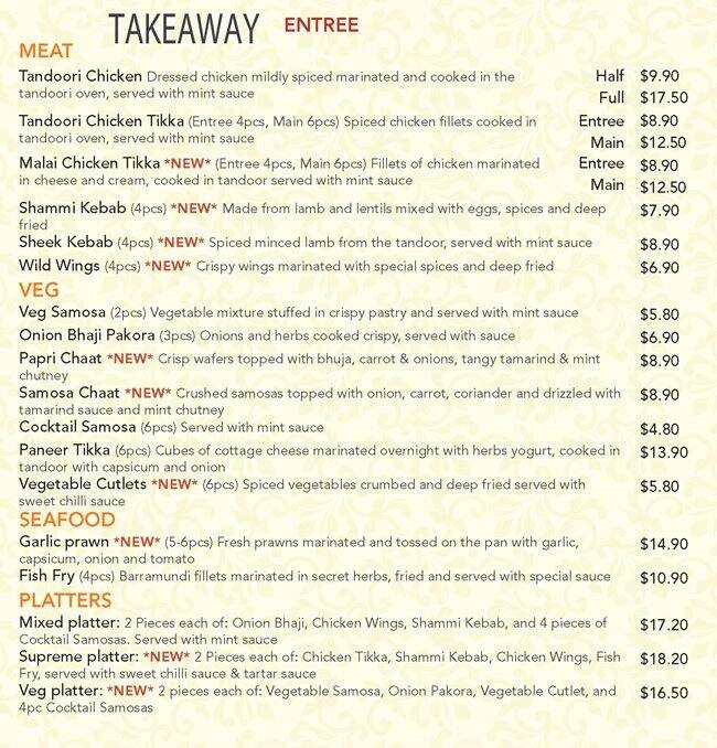 Hilltop Indian Menu, Menu for Hilltop Indian, Kellyville, Sydney