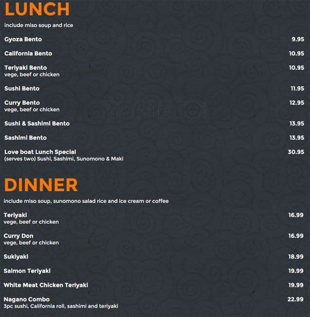 Nagano Menu, Menu for Nagano, Coquitlam, Coquitlam Urbanspoon/Zomato