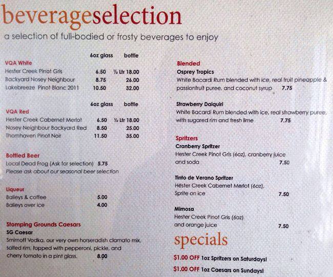 Menu at Stomping Grounds Cafe & Bistro, Pitt Meadows