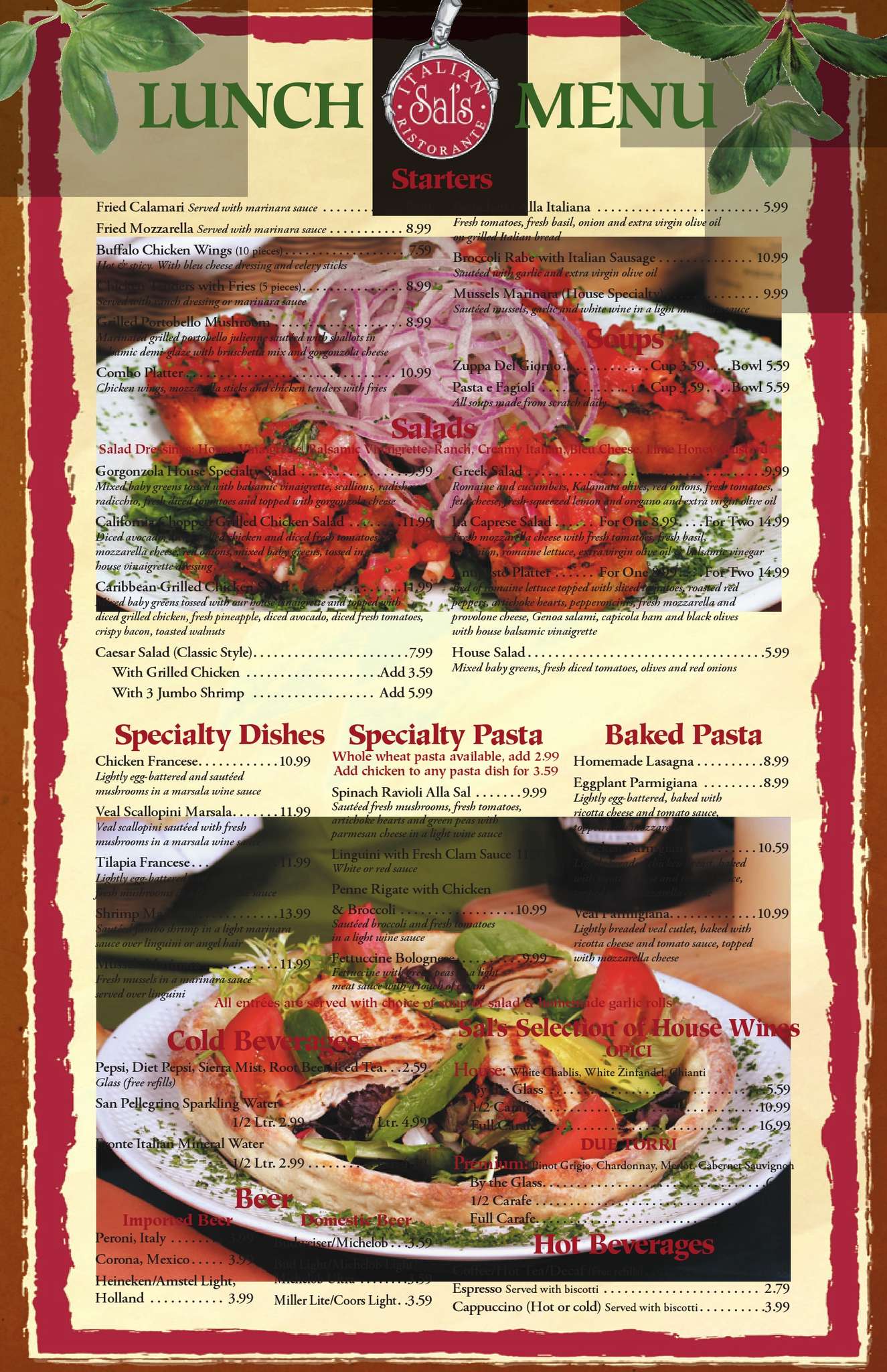 Carta de Sal's Italian Ristorante