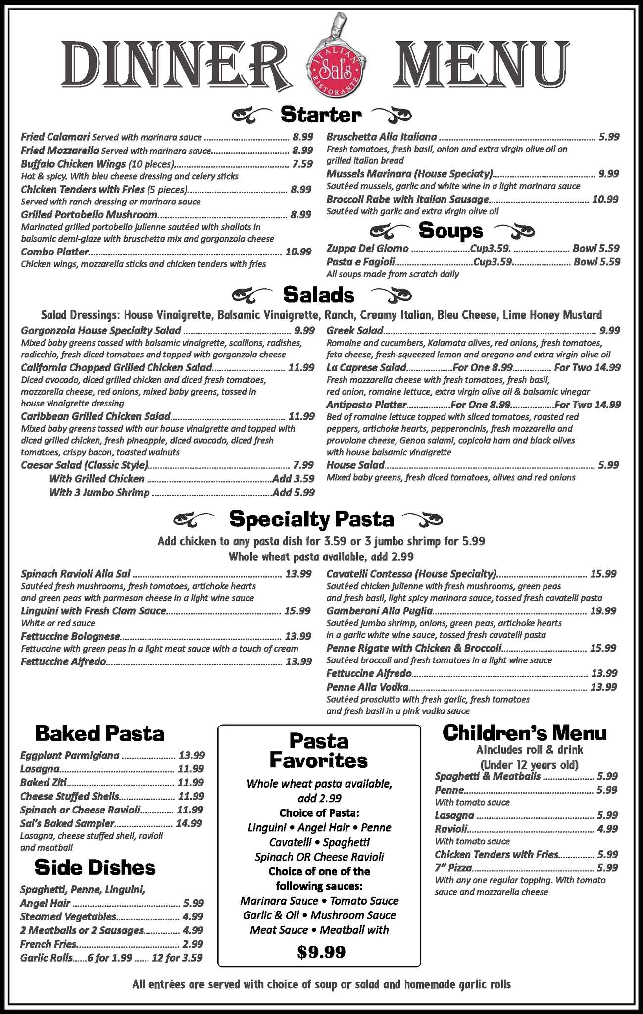 Carta de Sal's Italian Ristorante