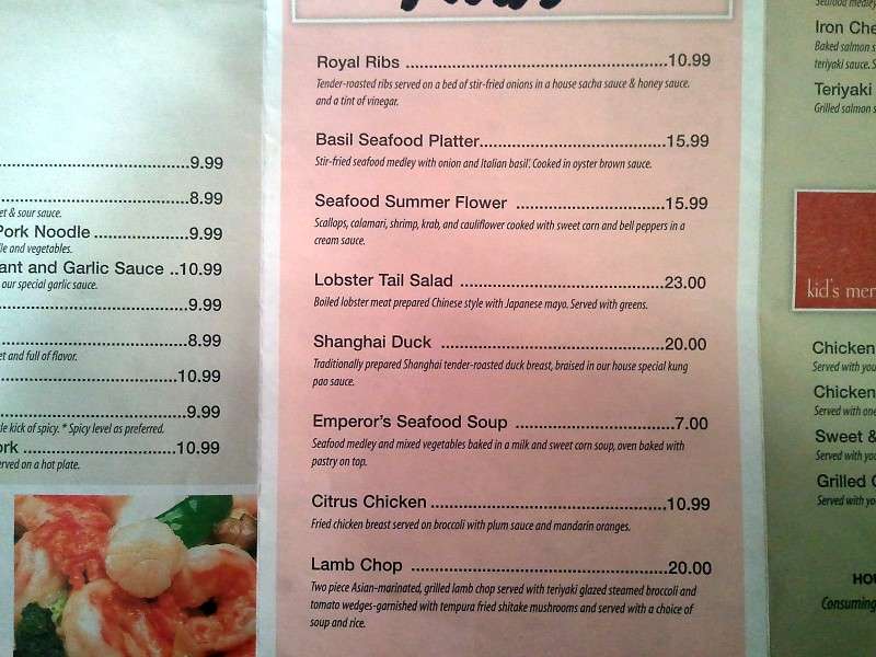 Menu at Shark Fin restaurant, Pensacola