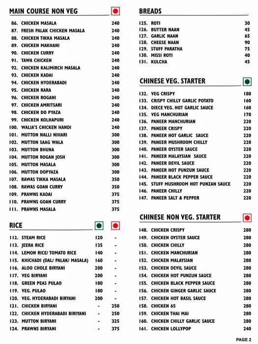 Walias Kitchen (Sec-15, CBD Belapur) menu