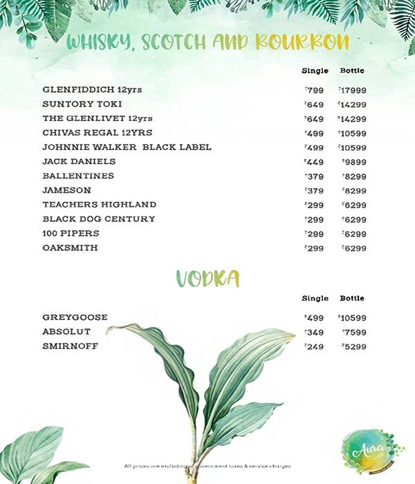 Aura Cafe & Infusion Bar menu