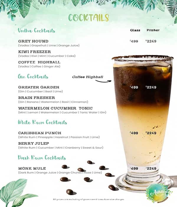Aura Cafe & Infusion Bar menu