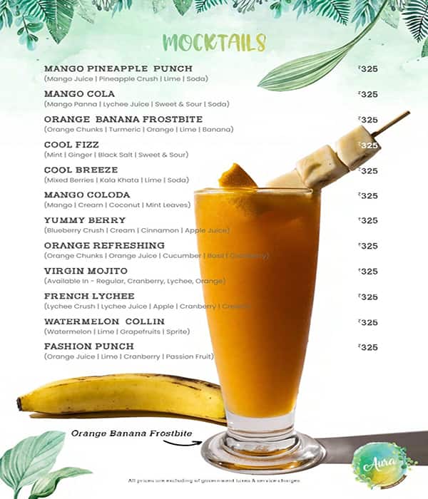Aura Cafe & Infusion Bar menu