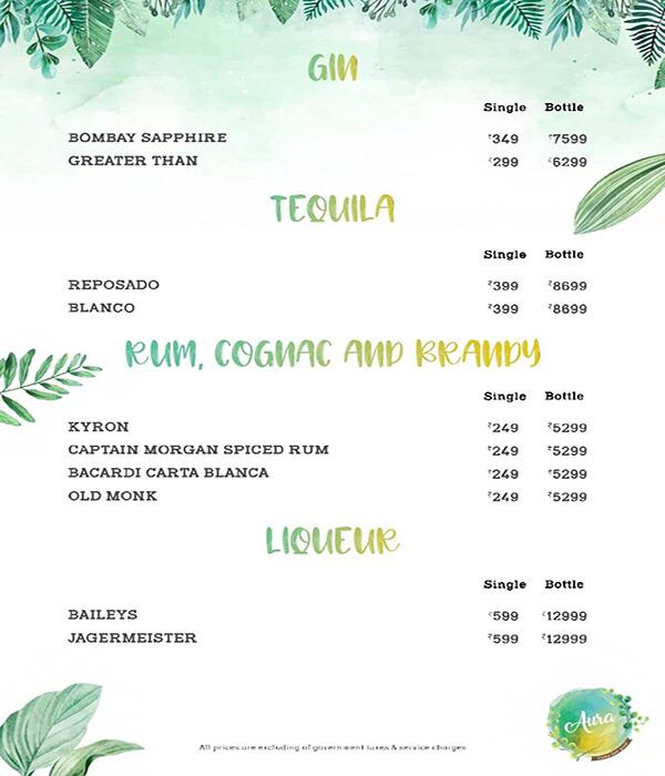 Aura Cafe & Infusion Bar menu