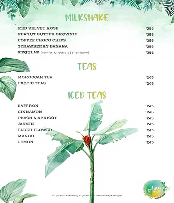 Aura Cafe & Infusion Bar menu