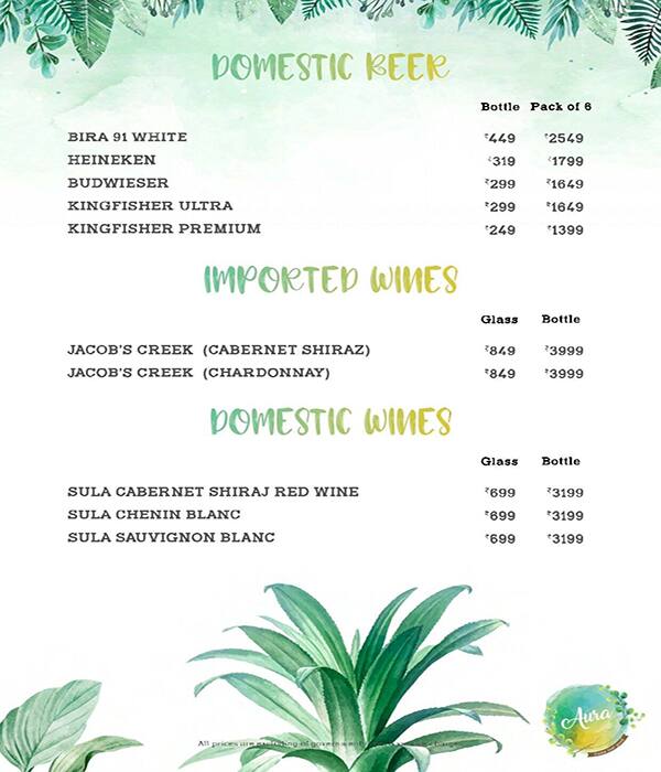 Aura Cafe & Infusion Bar menu