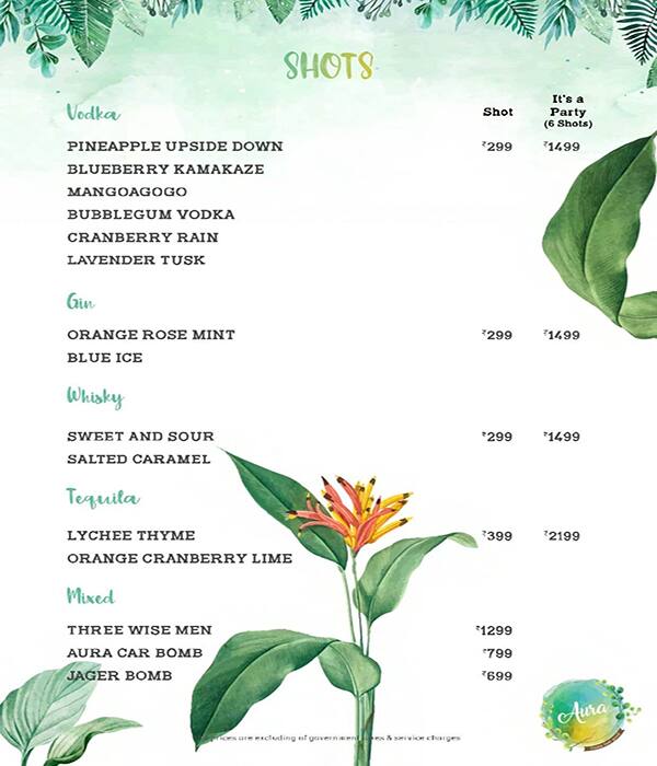 Aura Cafe & Infusion Bar menu