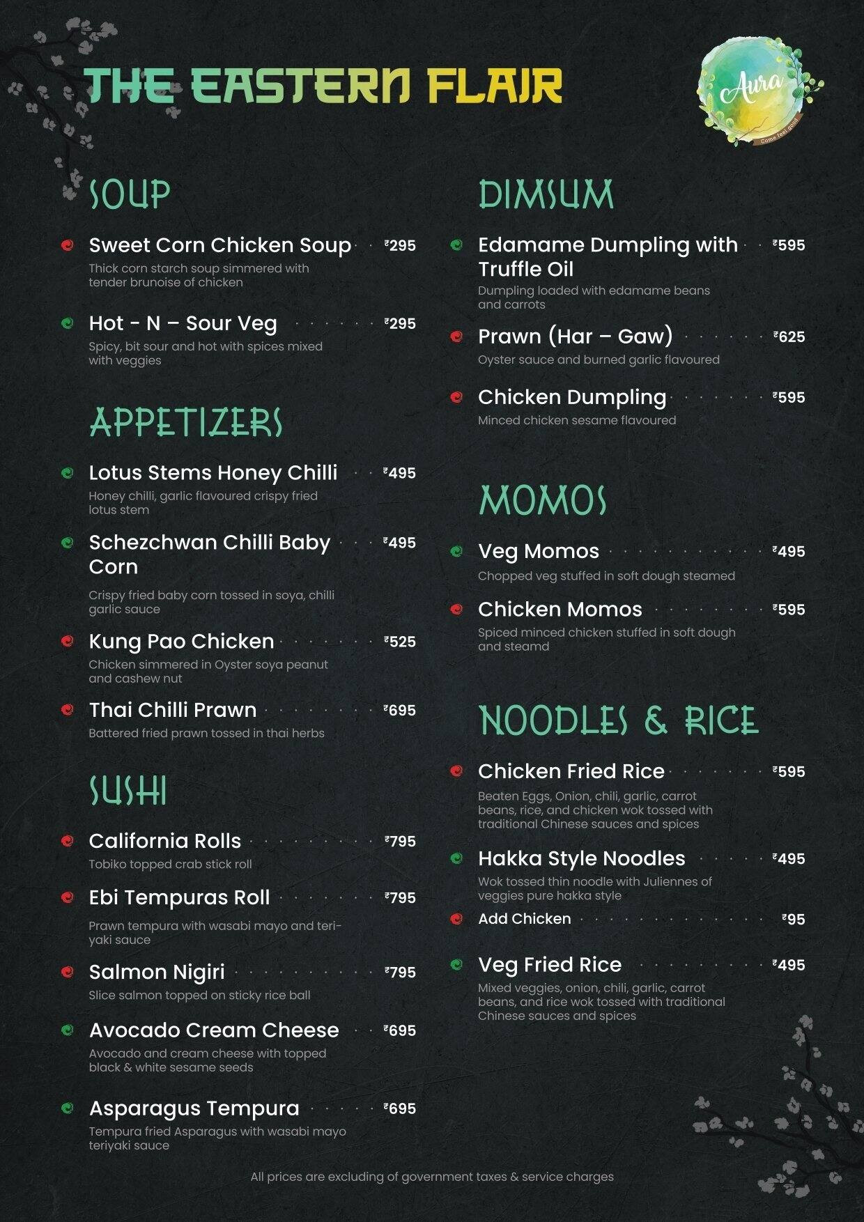 Aura Cafe & Infusion Bar menu