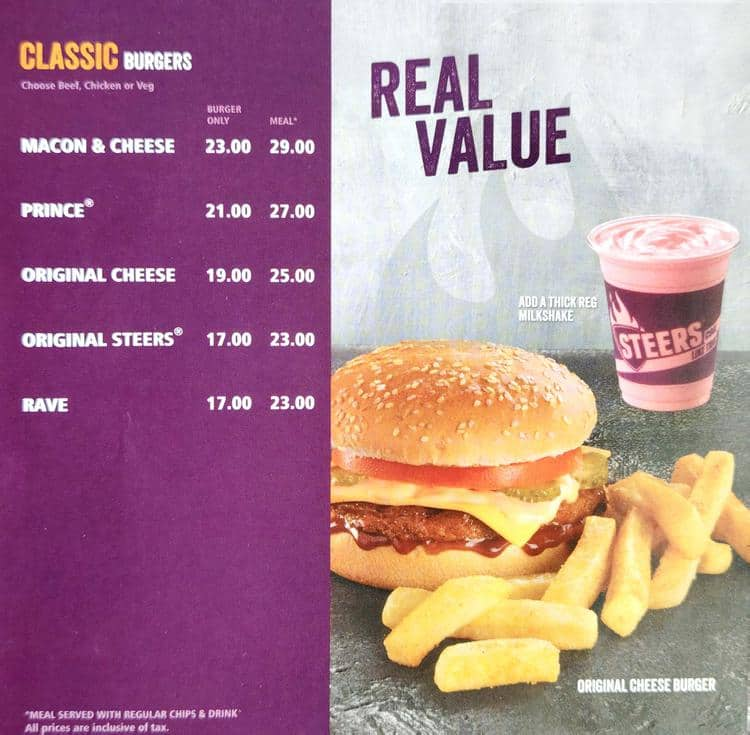 Menu of Steers, Deira City Centre Area, Dubai