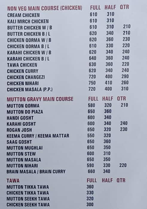 Saleem Mughlai Foods menu