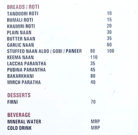 Saleem Mughlai Foods menu